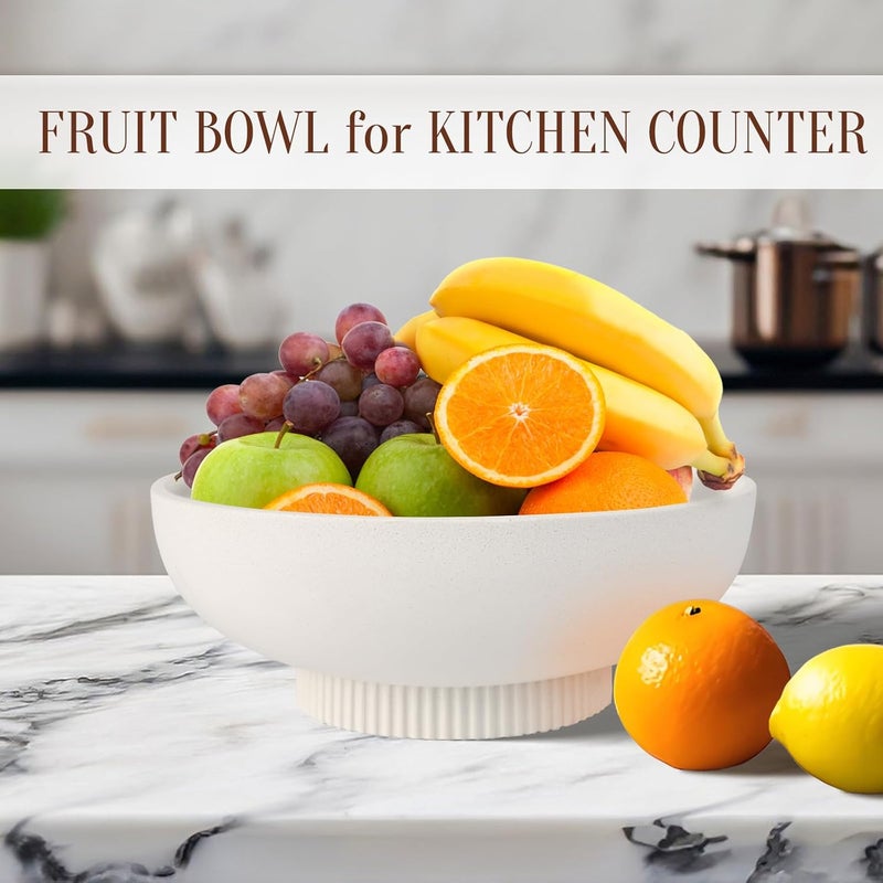 Deobath Large Resin Pedestal Decorative Bowl - Modern Handicraft Bowls for Home Decor - Fruit Bowl for Kitchen Counter - Key Bowl for Entryway Table,Artificial Stone White - Image 4